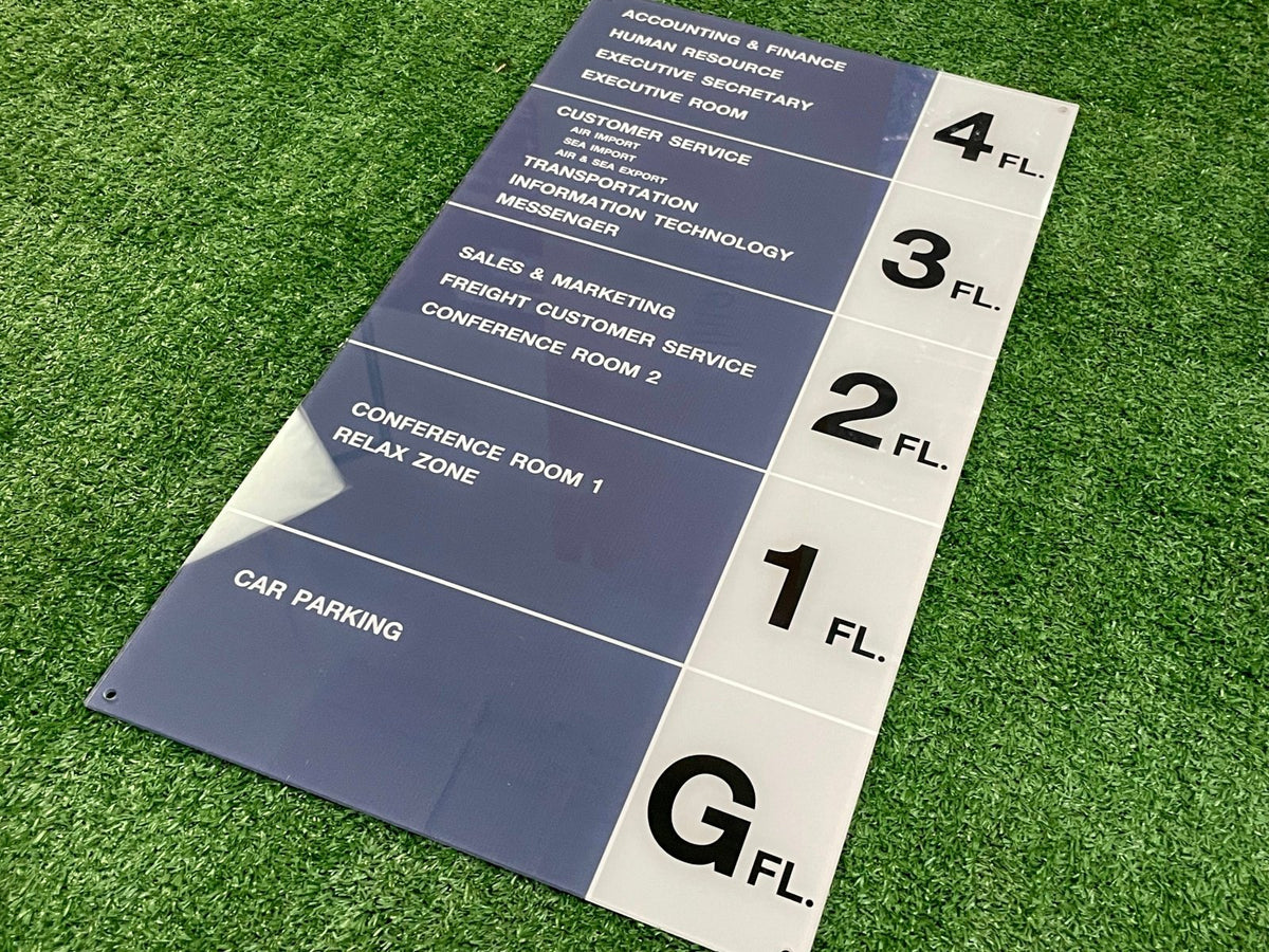 ป้ายบอกชั้น ตัวอักษรชัดเจน ดีไซน์เรียบหรู เหมาะสำหรับอาคารสำนักงาน โรงแรม และห้างสรรพสินค้า