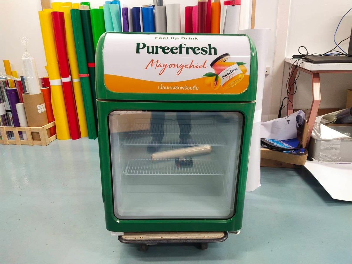 สติ๊กเกอร์ติดตู้เย็น ตู้แช่ แร็ปสติ๊กเกอร์ พิมพ์คมชัด ทนความเย็น เหมาะสำหรับร้านอาหารและซูเปอร์มาร์เก็ต