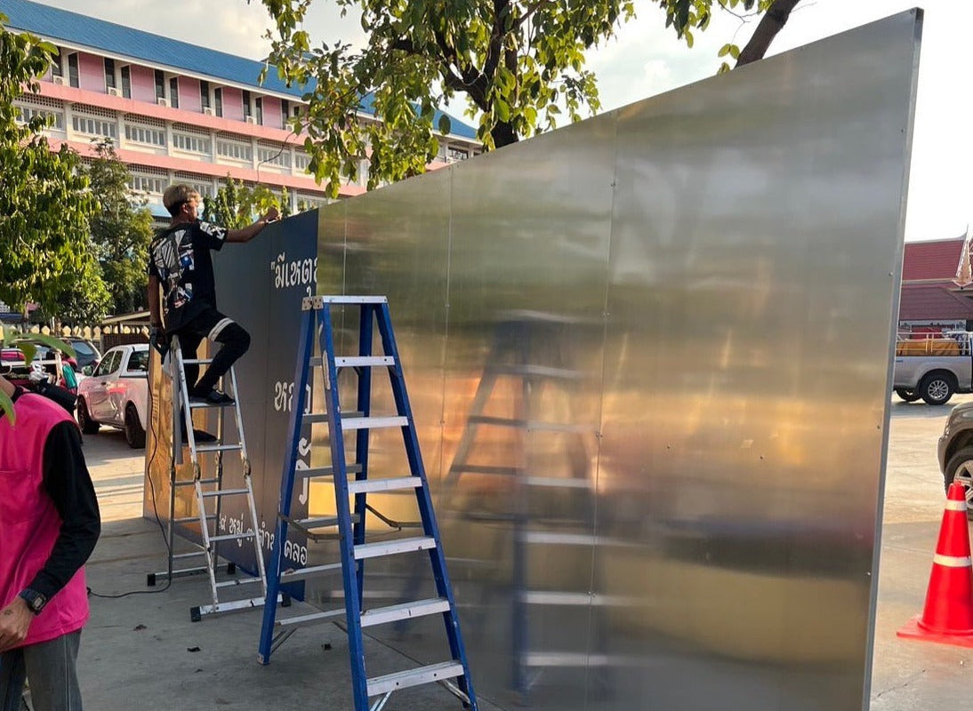 ป้ายอลูมิเนียมติดสติ๊กเกอร์ พิมพ์คมชัด ทนทานต่อสภาพอากาศ เหมาะสำหรับป้ายบริษัท ป้ายเครื่องจักร และงานอุตสาหกรรม