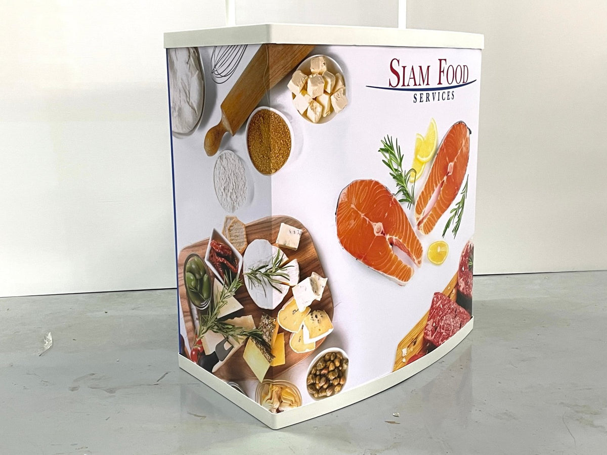 โต๊ะ เคาน์เตอร์ โต๊ะชวนชิม Promotion Counter น้ำหนักเบา ถอดประกอบง่าย เหมาะสำหรับงานอีเวนต์ โปรโมชัน และออกบูธ